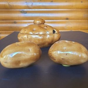 Vintage Baked Potatoes Salt and pepper shakers set and sour cream bowl